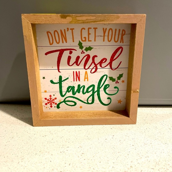 Don’t get your tinsel in a tangle Christmas wood block decor - Picture 1 of 3